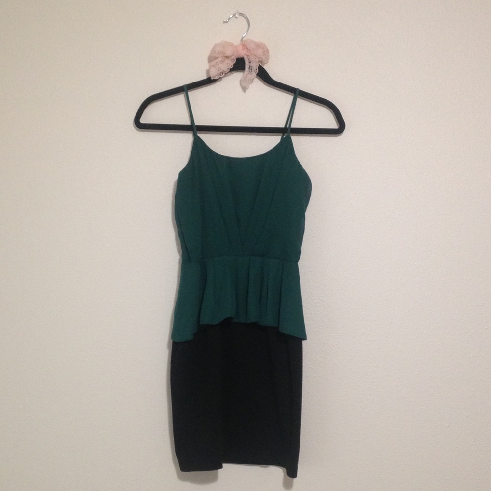 Sweet Storm Teal and Black Spaghetti Strap Peplum Mini Dress